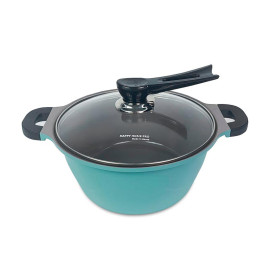 Nồi nhôm tráng sứ Yoori Happy Home Pro size 20cm đáy từ xanh pastel - Made in Korea