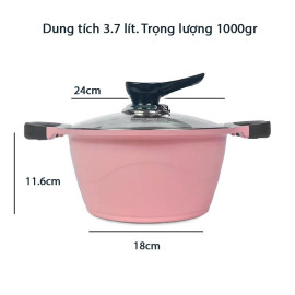Nồi nhôm tráng sứ Yoori Happy Home Pro size 24cm đáy từ hồng pastel - Made in Korea