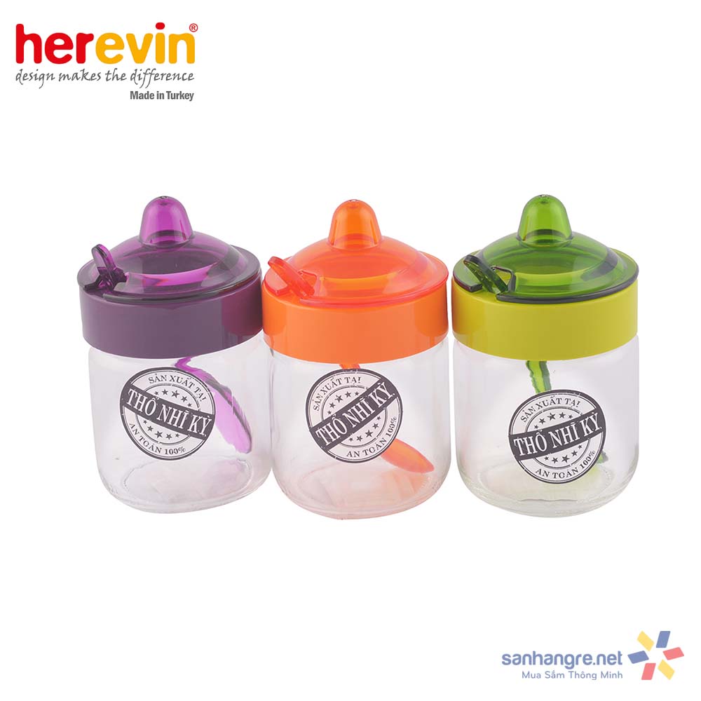 Hũ gia vị thủy tinh kèm muỗng Herevin 200ml - Xuất xứ Thổ Nhĩ Kỳ