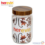 Hũ thủy tinh Herevin tròn trơn nắp Woody 660ml - Xuất xứ Thổ Nhĩ Kỳ