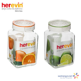 Hũ thủy tinh Herevin vuông nắp gài 2000ml - Xuất xứ Thổ Nhĩ Kỳ (giao màu ngẫu nhiên)