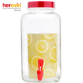 Hũ thủy tinh vuông có vòi Herevin 3 lít - Xuất xứ Thổ Nhĩ Kỳ