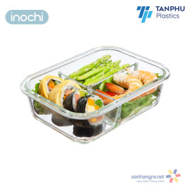 Hộp thủy tinh chữ nhật chia 3 ngăn Inochi Nikko dung tích 1040ml hàng xuất Nhật