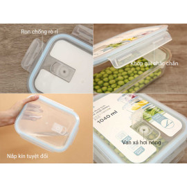 Hộp thủy tinh chữ nhật chia 3 ngăn Inochi Nikko dung tích 1040ml hàng xuất Nhật