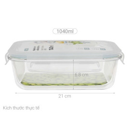 Hộp thủy tinh chữ nhật chia 3 ngăn Inochi Nikko dung tích 1040ml hàng xuất Nhật
