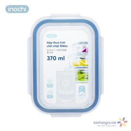 Hộp thủy tinh chữ nhật kháng khuẩn Inochi Nikko 370ml, nắp hít chân không, hàng xuất Nhật