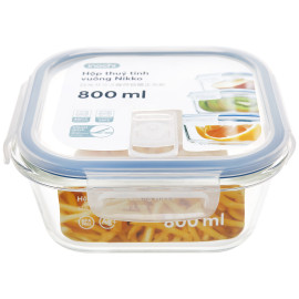 Hộp thuỷ tinh vuông cao cấp kháng khuẩn Inochi Nikko 800ml - Hàng xuất Nhật