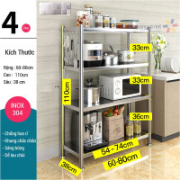 Kệ Inox 304 lắp ghép thông minh Kalpen 4 tầng size 60cm-80cm xuất Nhật