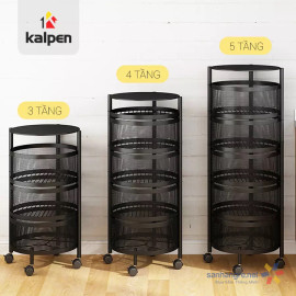 Kệ rổ xoay tròn đựng đồ dùng đa năng thông minh Kalpen có bánh xe hàng xuất Nhật
