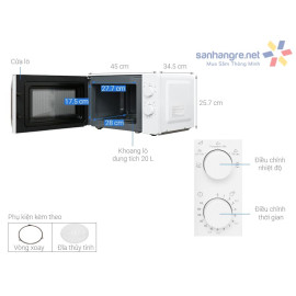 Lò vi sóng Electrolux dung tích 20 lít EMM20K18GW - Bảo hành 24 tháng