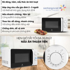 Lò vi sóng Electrolux dung tích 20 lít EMM20K18GW - Bảo hành 24 tháng