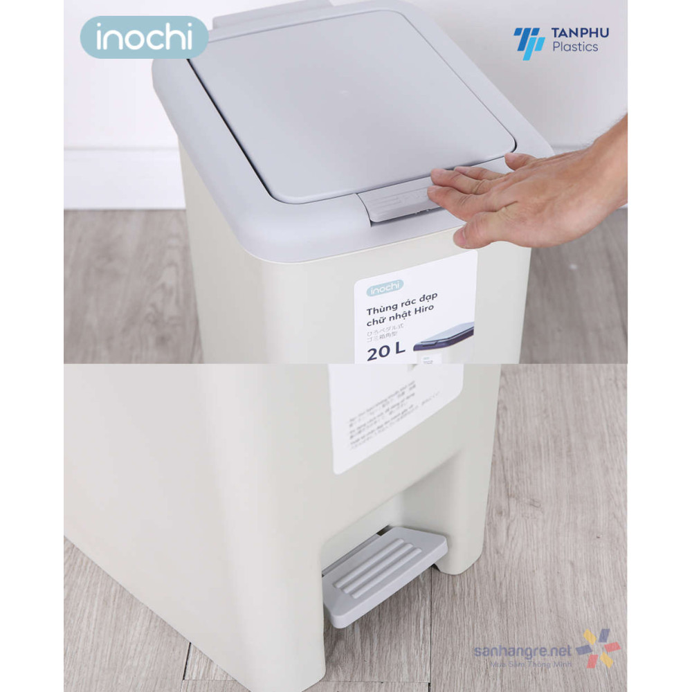 Thùng rác nhựa đạp chữ nhật Inochi Hiro 20 lít hàng xuất Nhật kèm giỏ ...