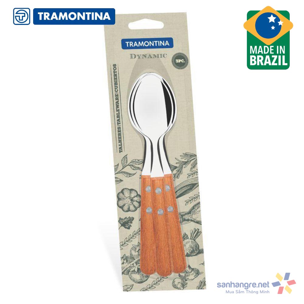 Bộ 3 thìa ăn Inox cán gỗ Tramontina Dynamic 22303/300 xuất xứ Brazil