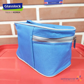 Bộ hộp thủy tinh chia ngăn 1000ml, hộp 695ml và túi giữ nhiệt Glasslock xanh