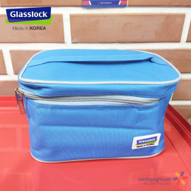 Bộ hộp thủy tinh chia ngăn 1000ml, hộp 695ml và túi giữ nhiệt Glasslock xanh