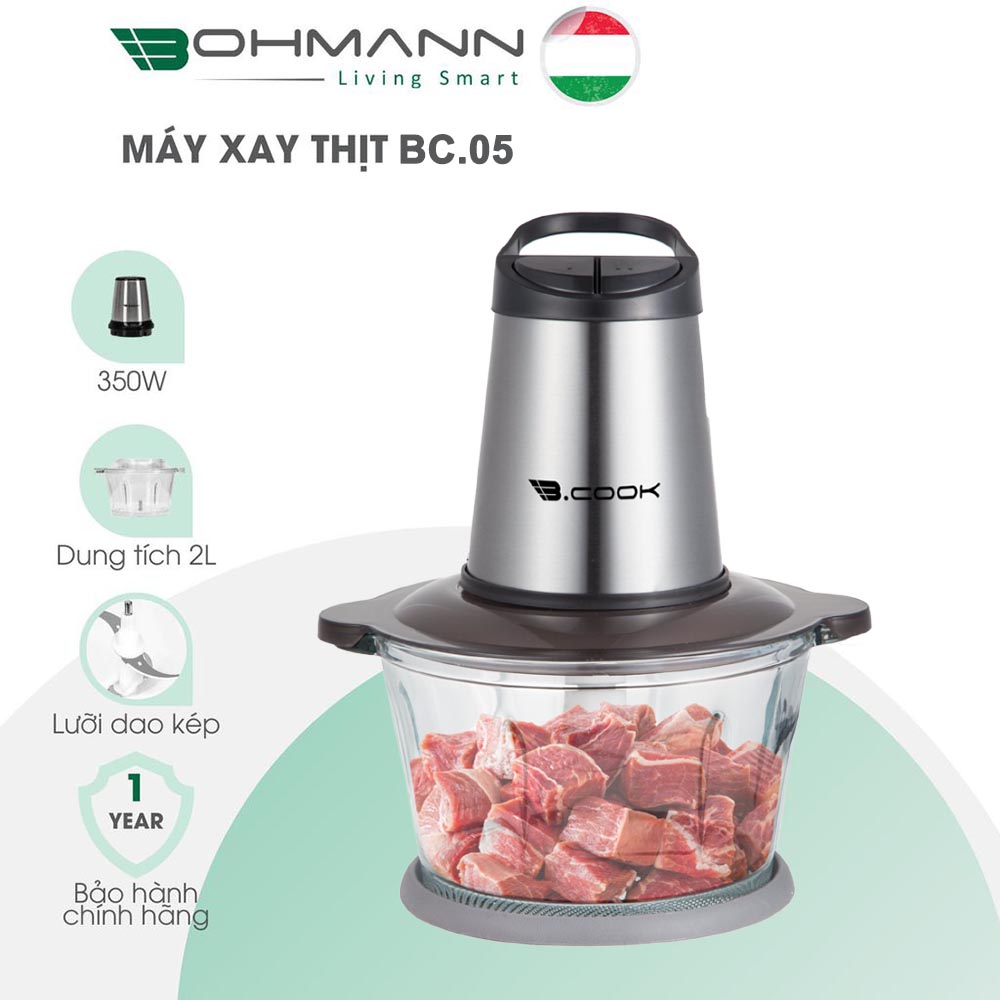 Máy xay thịt đa năng lưỡi dao kép cối thuỷ tinh 2L Bohmann B.Cook BC-05 bảo hành 12 tháng