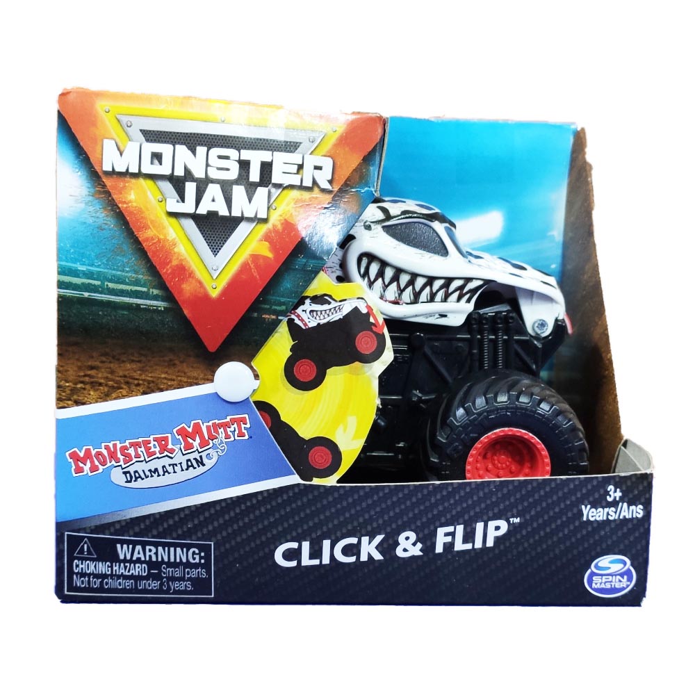 Đồ chơi Chiến xe chó đốm Monster Jam Click&Flip ấn bật và nhào lộn tỷ lệ 1:43 - Mutt Dalmatian