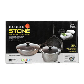 Bộ nồi chảo nhôm đúc Lock&lock Stone LCA6202S3 dùng bếp từ