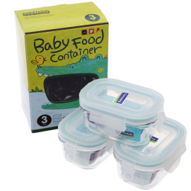 Bộ 3 Hộp Thuỷ Tinh 150ml Đựng Đồ Ăn Dặm Glasslock Baby GL543 