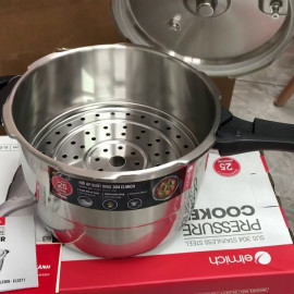 Nồi áp suất 3 đáy Inox 304 Elmich 22cm dung tích 5.5L EL3371 dùng bếp từ kèm xửng hấp