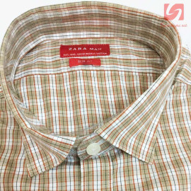Áo sơ mi nam ngắn tay Slim Fit Zara Man hàng xuất EU - Caro Nâu