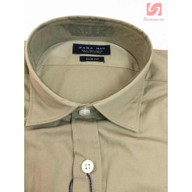 Áo sơ mi nam ngắn tay Slim Fit Zara Man hàng xuất EU - Nâu Khaki