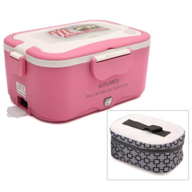 Hộp cơm hâm nóng tự động ruột Inox Golmes kèm túi (Hồng)