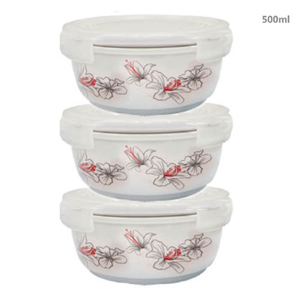 Bộ 3 thố gốm sứ cao cấp Hoa Ly Food Container DongHwa 500ml