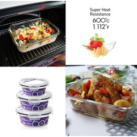 Bộ 2 hộp thủy tinh tròn chịu nhiệt Komax Oven Glass Hàn Quốc BGC