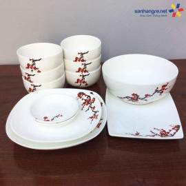 Bộ 12 món tô, bát, đĩa sứ Ceramic Hoa đào Panasonic