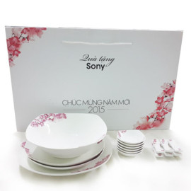Bộ bát đĩa sứ xương hoa đào Nhật Bản ZoomHome