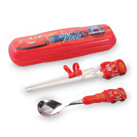 Bộ đũa tập ăn 3D, thìa Inox và hộp đựng cho bé Disney PIXAR - Mc Queen