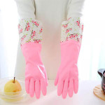 Găng tay cao su lót nỉ 2 lớp cao cổ Hàn Quốc - Hồng