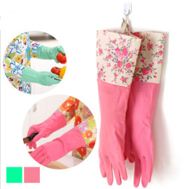 Găng tay cao su lót nỉ 2 lớp cao cổ Hàn Quốc - Xanh lá