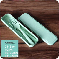 Bộ đũa thìa dĩa làm từ thân lúa mạch A533 xuất Hàn Quốc - Xanh biển