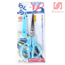 Kéo cắt đồ ăn cho bé KM 21050 hàng xuất Nhật - Xanh