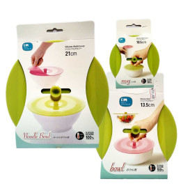 Bộ 3 nắp đậy tô, bát, cốc Silicon có nún KM hàng Nhật - Xanh lá