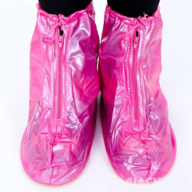 Ủng đi mưa bảo vệ giầy cố ngắn đế chống trơn - Hồng