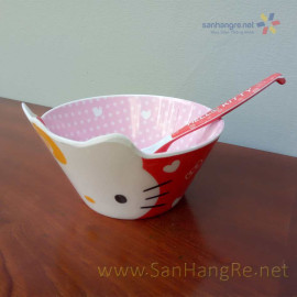 Bộ đồ dùng ăn hình Hello Kitty hồng cho bé hàng xuất Nhật 02