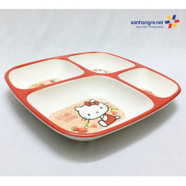 Khay ăn chia 4 ngăn hoạt hình Mèo đỏ Hello Kitty hàng xuất Nhật