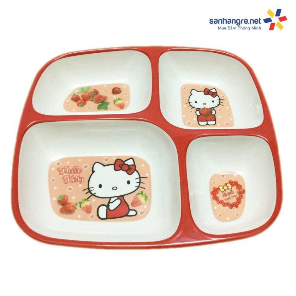Khay ăn chia 4 ngăn hoạt hình Mèo đỏ Hello Kitty hàng xuất Nhật