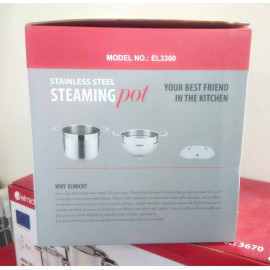 Bộ nồi xửng hấp Inox 304 Elmich EL3360 22cm nắp kính dùng bếp từ, xuất xứ CH Séc