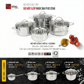 Bộ 4 nồi, quánh Inox 304 thân đúc Fivestar Plus FPB4006 bảo hành 25 năm