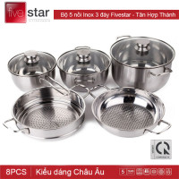 Bộ 5 nồi Inox 3 đáy Fivestar nắp kính Tân Hợp Thành dùng bếp từ, bảo hành 5 năm