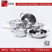 Bộ 5 nồi Inox 3 đáy Fivestar dùng bếp từ chính hãng Tân Hợp Thành, bảo hành 60 tháng