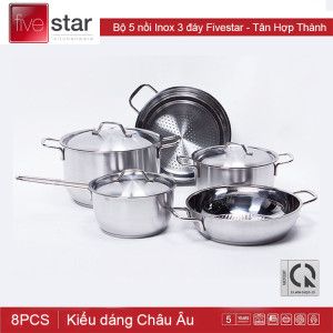 Bộ 5 nồi Inox 3 đáy Fivestar dùng bếp từ chính hãng Tân Hợp Thành, bảo hành 60 tháng
