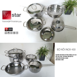Bộ 5 nồi Inox 3 đáy Fivestar dùng bếp từ chính hãng Tân Hợp Thành, bảo hành 60 tháng