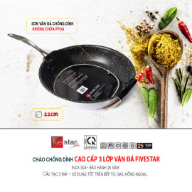 Chảo Fivestar Inox 3 Lớp Phủ Chống Dính Vân Đá 22cm
