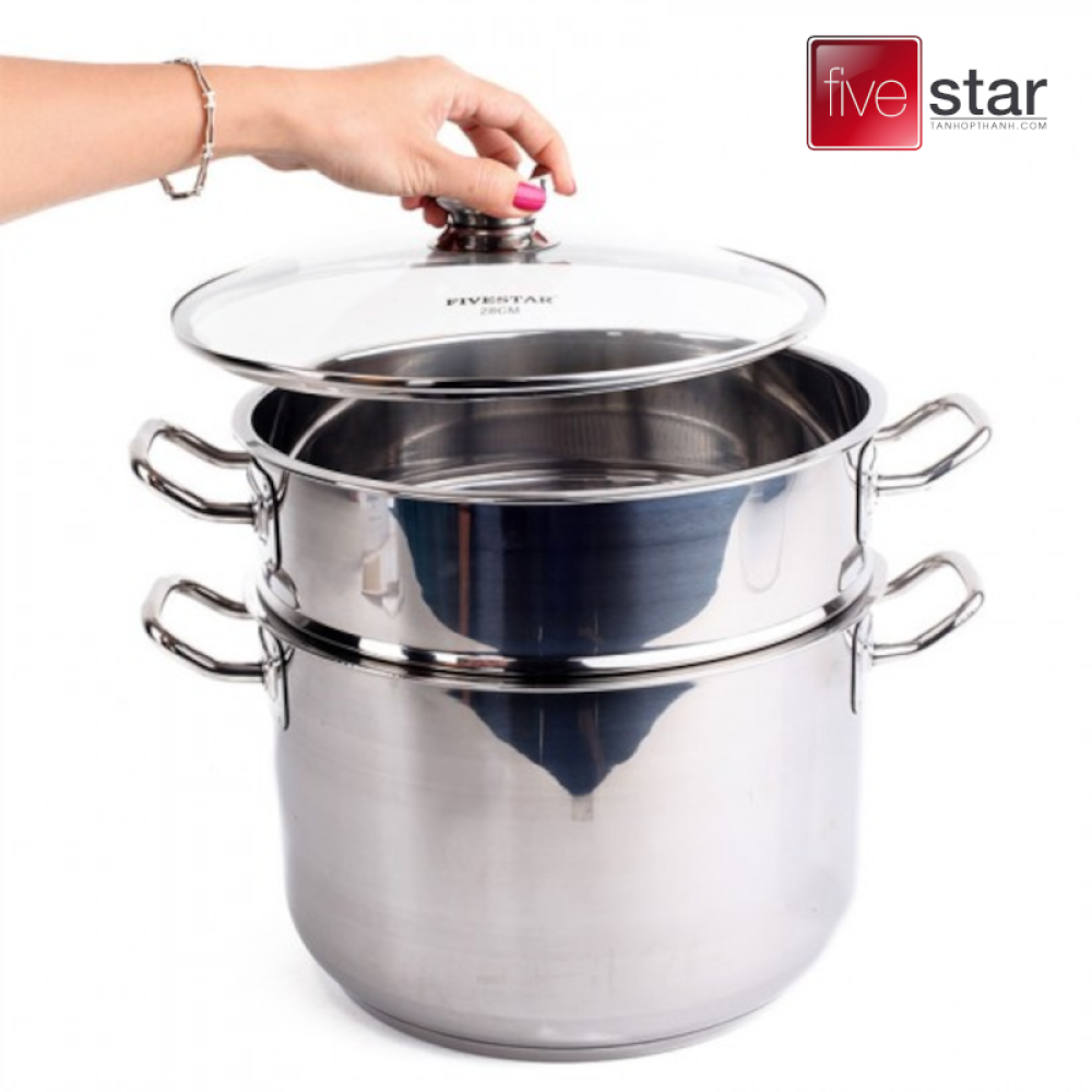 Bộ nồi xửng hấp Inox 3 đáy Fivestar 26cm nắp kính dùng bếp từ bảo hành 5 năm