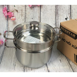 Bộ nồi xửng hấp Inox 3 đáy Fivestar 26cm nắp kính dùng bếp từ bảo hành 5 năm